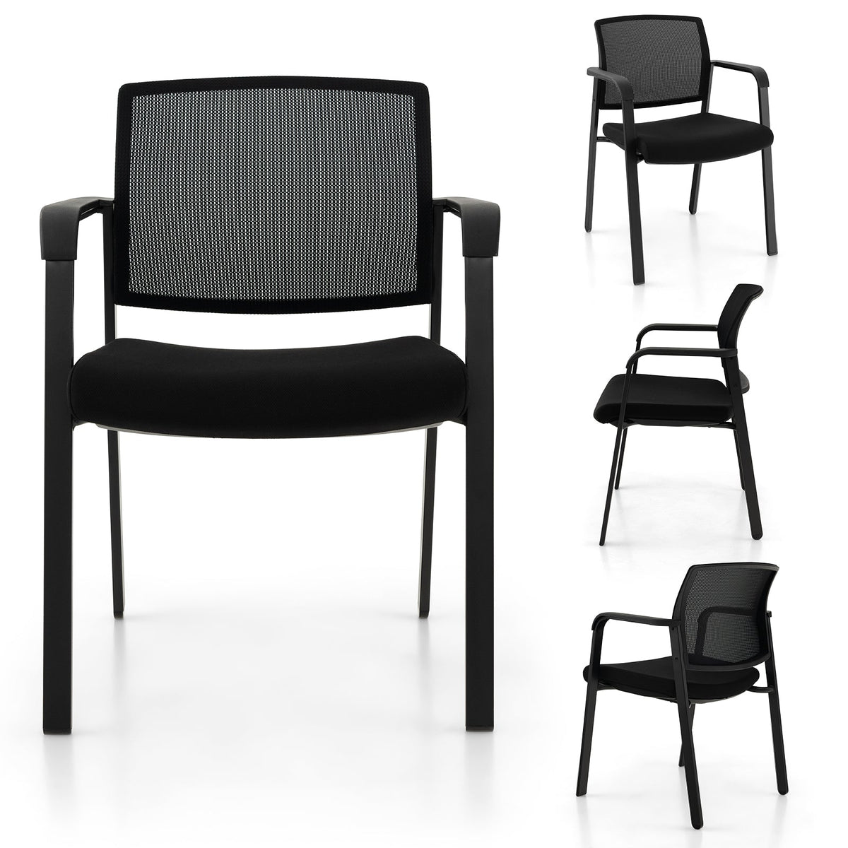 Set of 2 Stackable Reception Room Chairs with Padded Seat-Black
