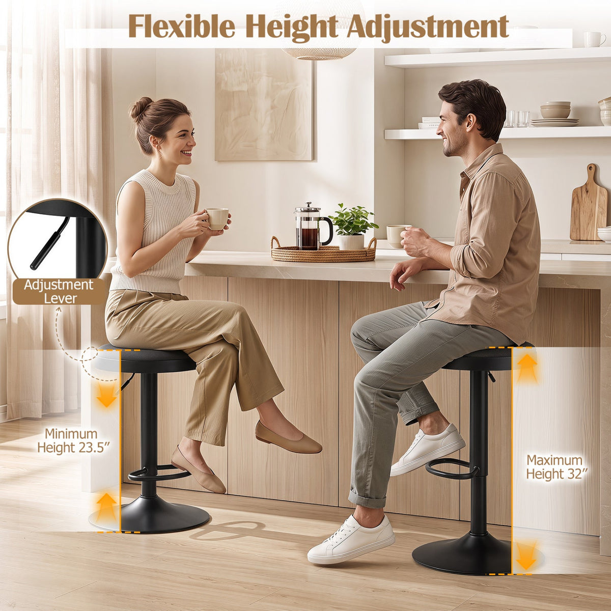 Adjustable Swivel Bar Stools Set of 4 with Padded Seats DirectDeals