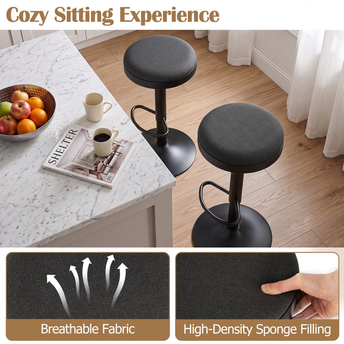 Adjustable Swivel Bar Stools Set of 4 with Padded Seats DirectDeals