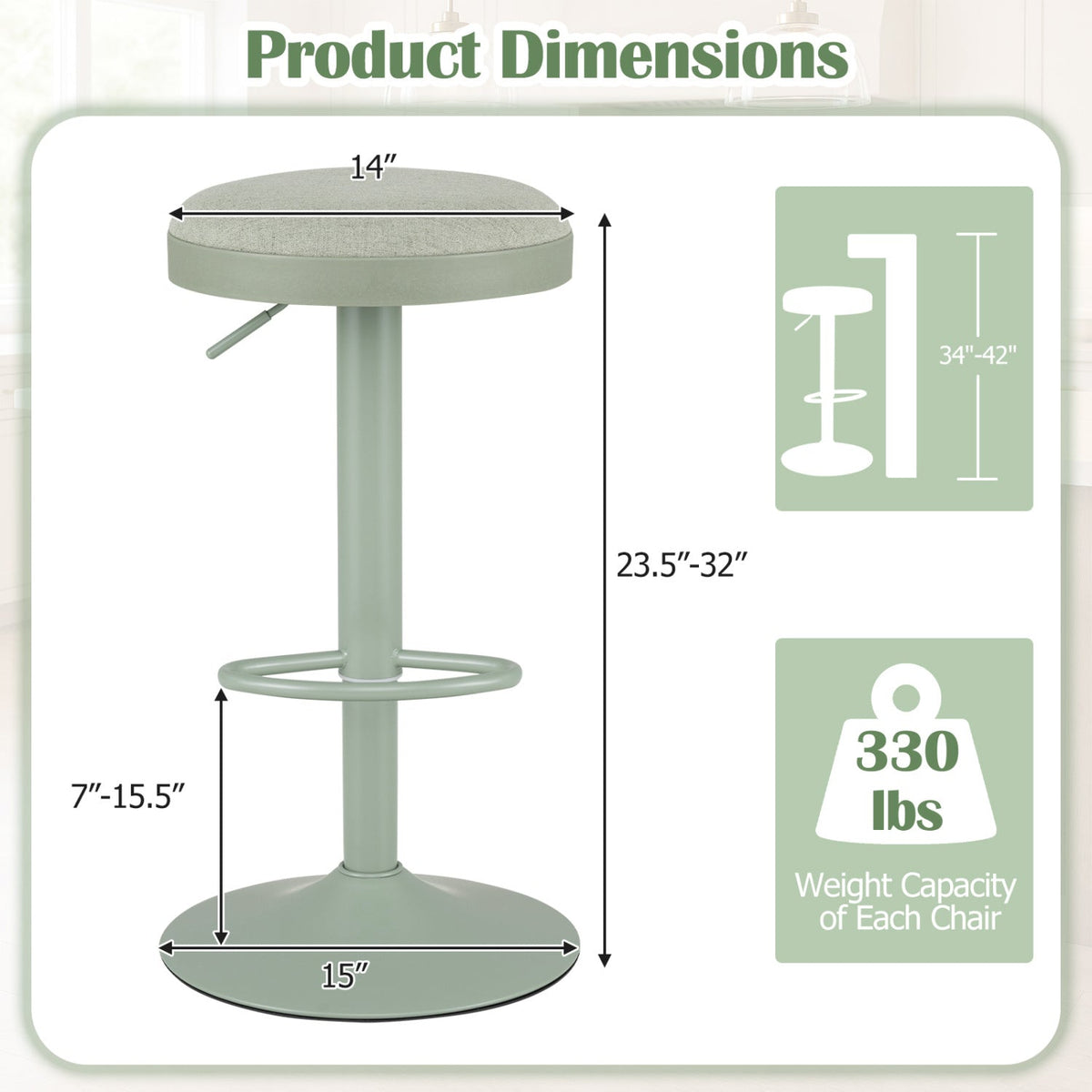 Adjustable Swivel Bar Stools Set of 4 with Padded Seats DirectDeals