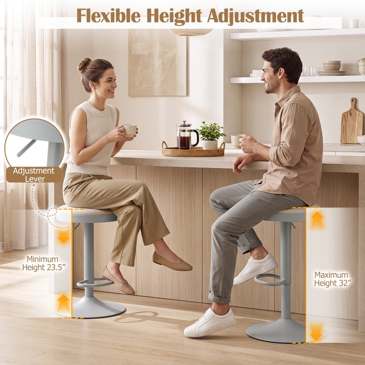 Adjustable Swivel Bar Stools Set of 4 with Padded Seats DirectDeals