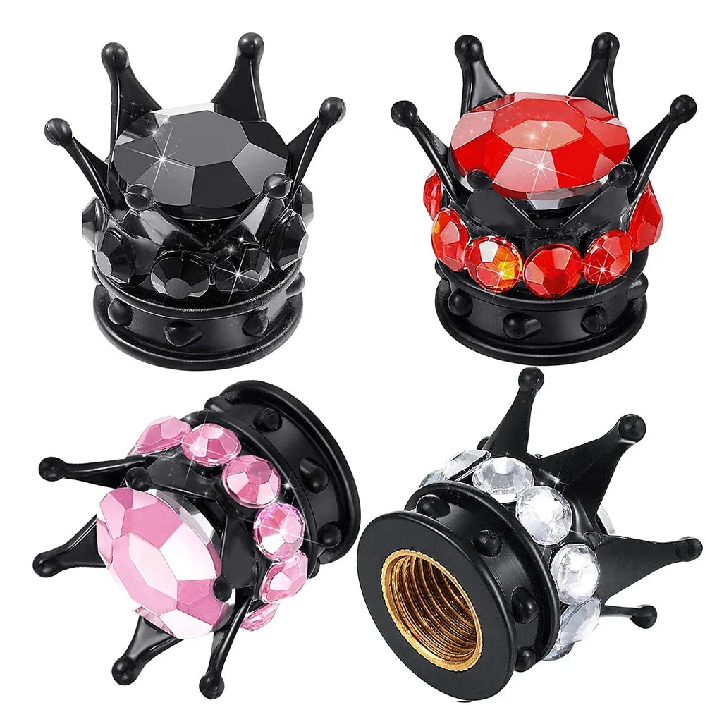 Bling Bling Rhinestone Valve Stem Caps | Chrome Crown Tire Valve Caps for Cars, Bikes & Motorcycles MyPetiteCar.com