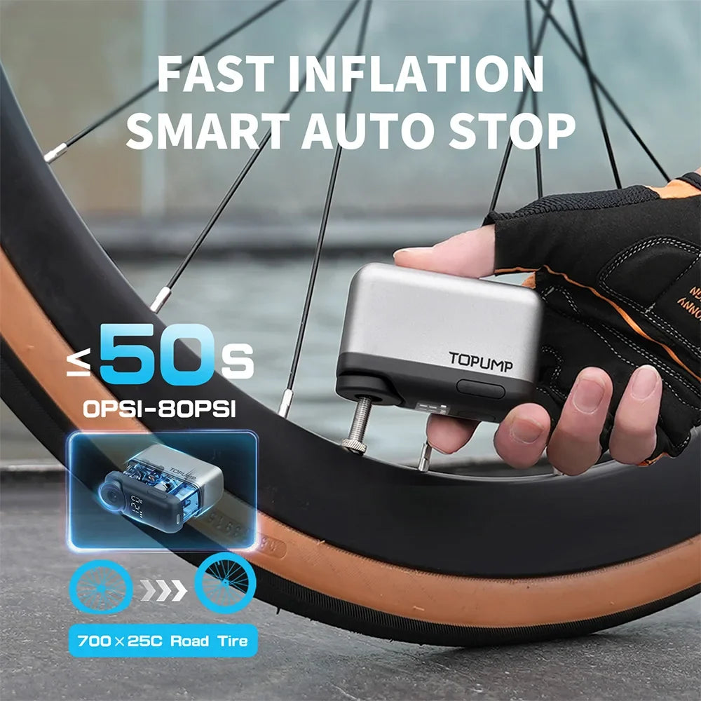 TOPUMP TB2 PRO Mini Portable Electric Pump | Cordless Bike Tire Inflator 120PSI MyPetiteCar.com