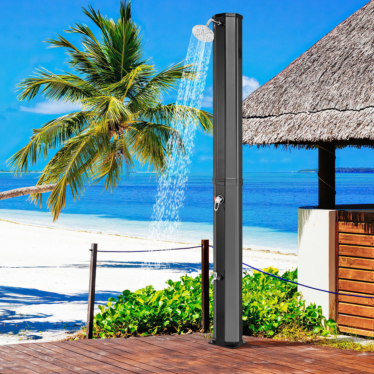 7.5 Feet 15.9 Gallon Solar Heated Outdoor Shower with Shower Head-Black