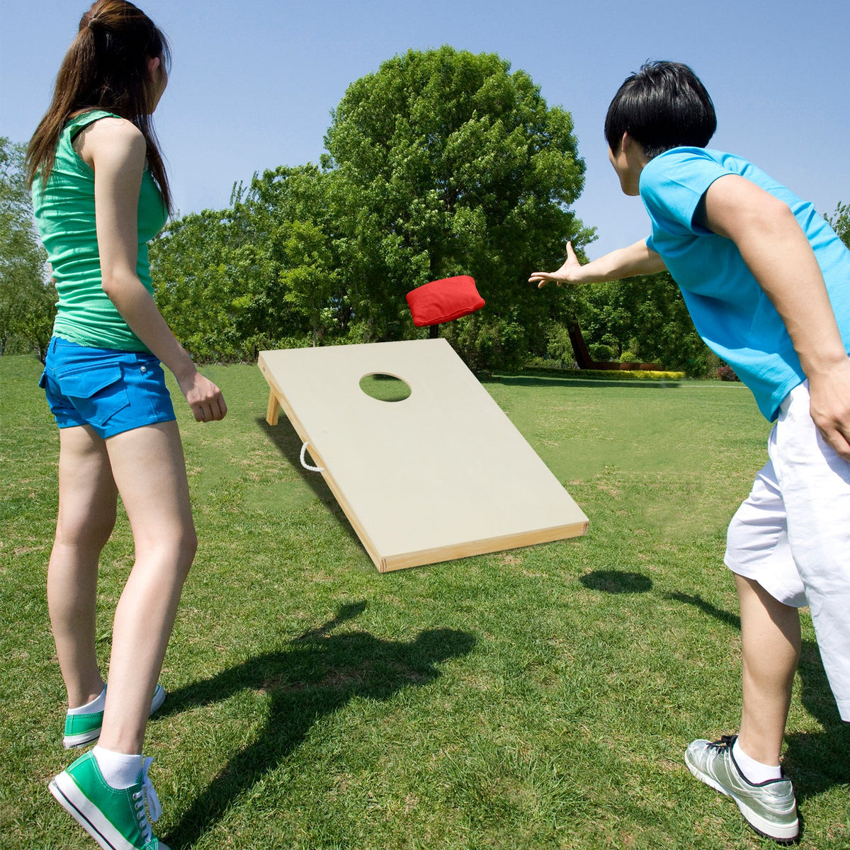 Solid Wood Cornhole Board Set Portable Corn Hole Game Board Includes 8 Bean Bags-S