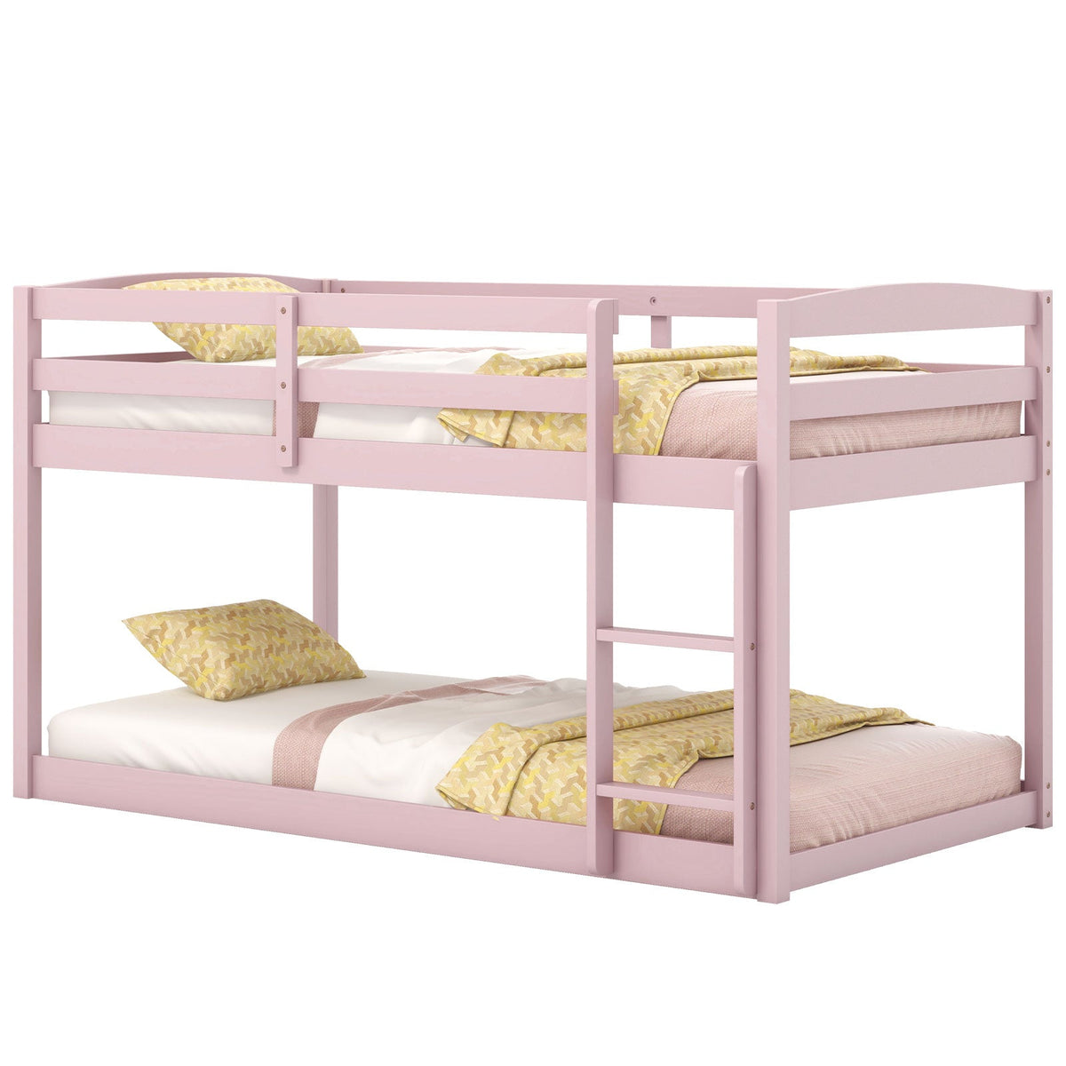 Twin Size Bunk Bed with High Guardrails and Integrated Ladder-Pink