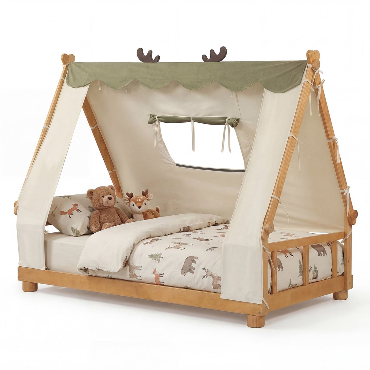 Twin Size House Floor Wood Bed with Tent GBruno Store