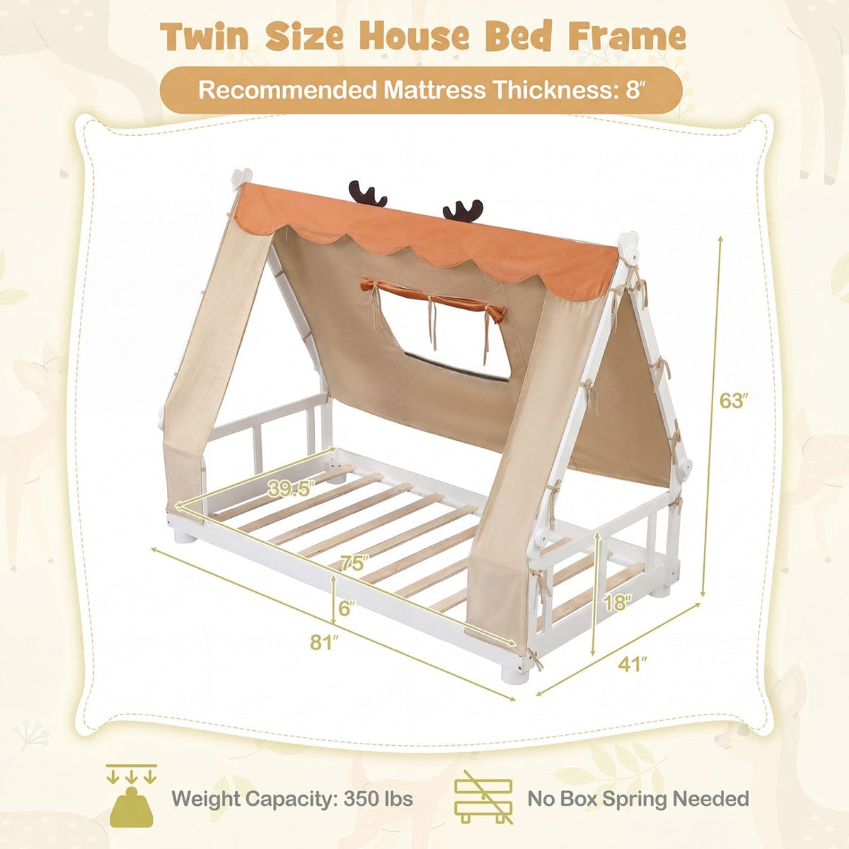 Twin Size House Floor Wood Bed with Tent GBruno Store