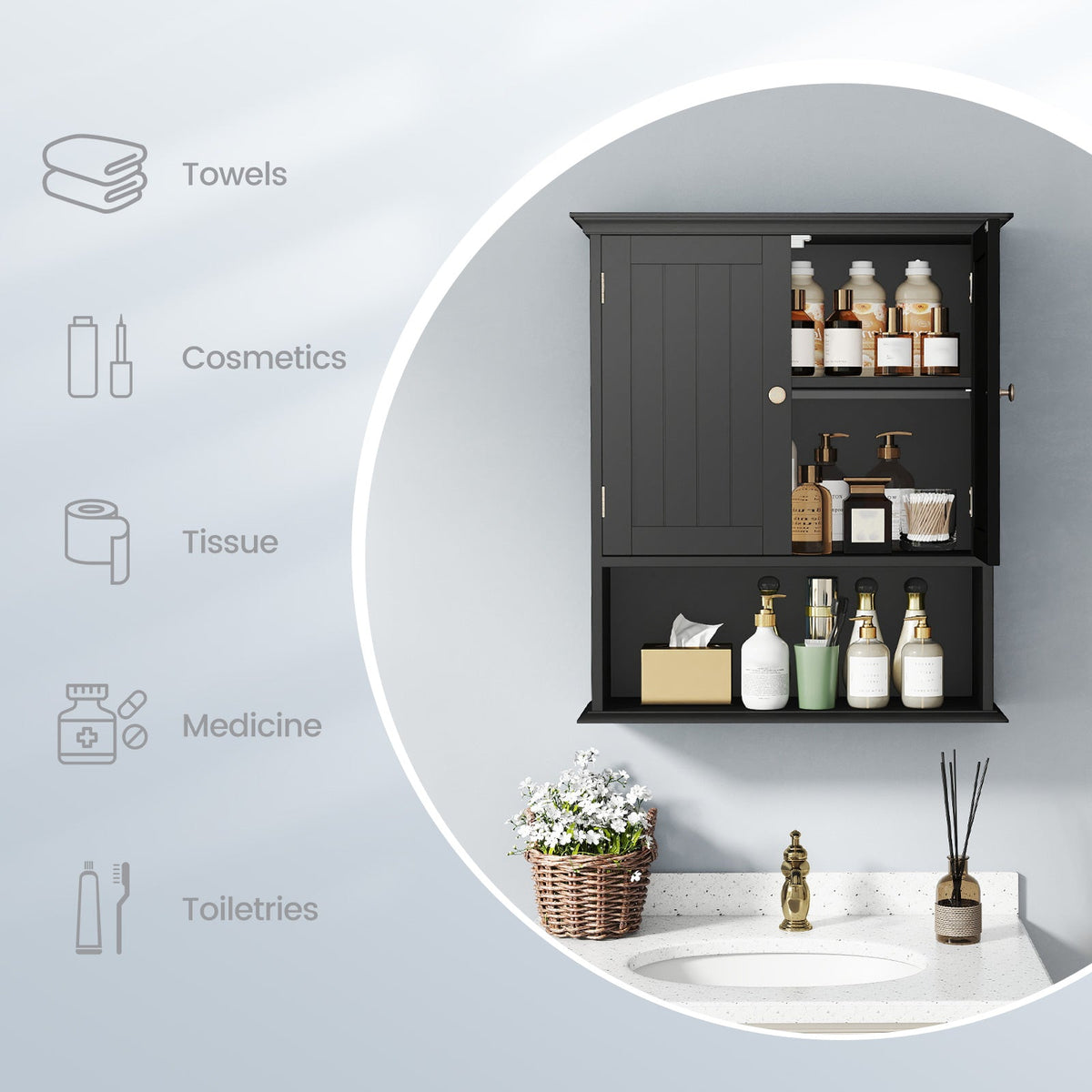 Wall Mount Bathroom Cabinet Storage Organizer with Doors and Shelves DirectDeals