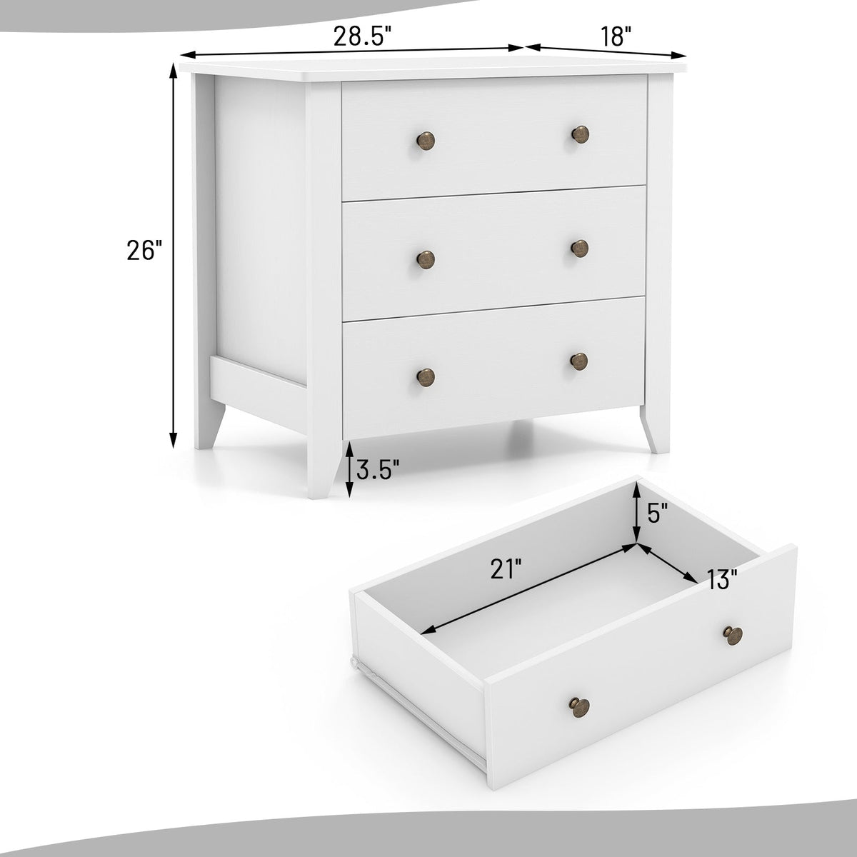 3 Drawer Dresser Chest of Drawers Bedside Table