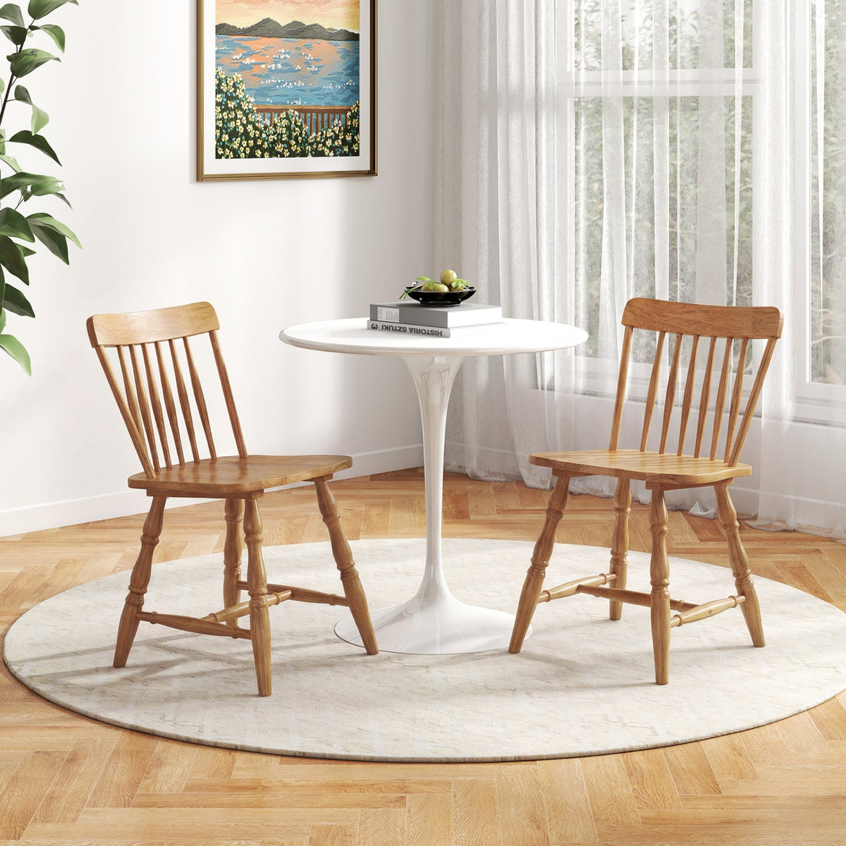 Windsor Dining Chairs Set of 4 with Curved Spindle Back