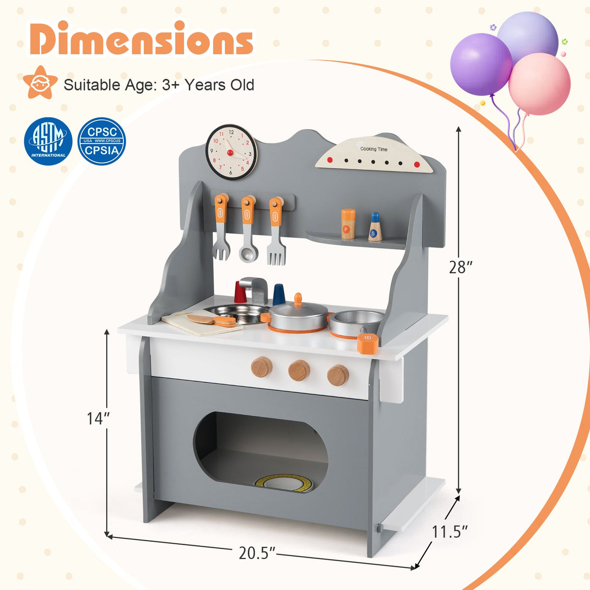 Wooden Play Kitchen for Kids Pretend Play Toy Kitchen Set with Clock Gift for Boys and Girls 3 +Pink