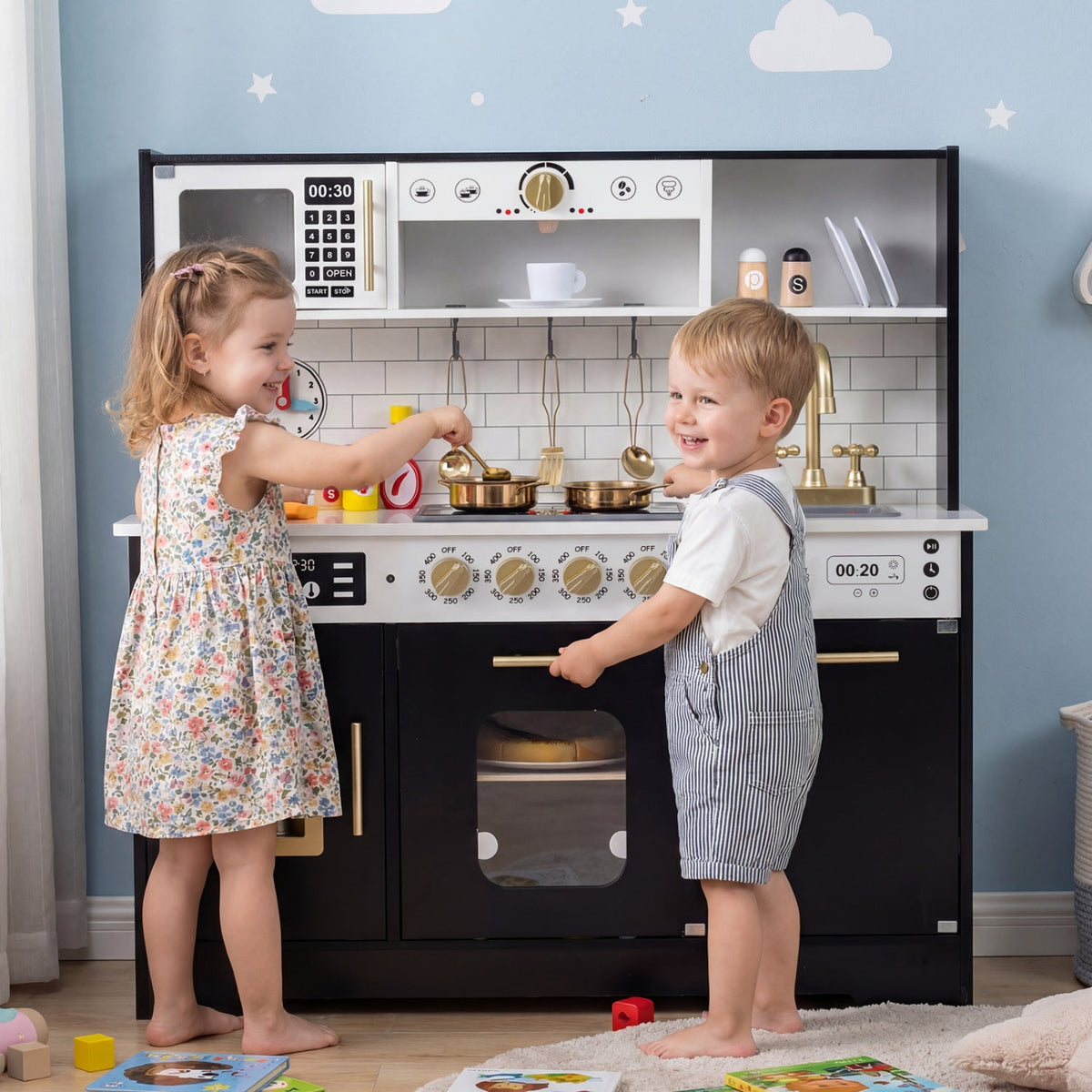 Wooden Play Kitchen for Kids with Realistic Lights and Sounds DirectDeals