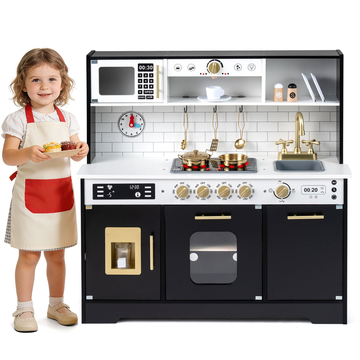 Wooden Play Kitchen for Kids with Realistic Lights and Sounds DirectDeals