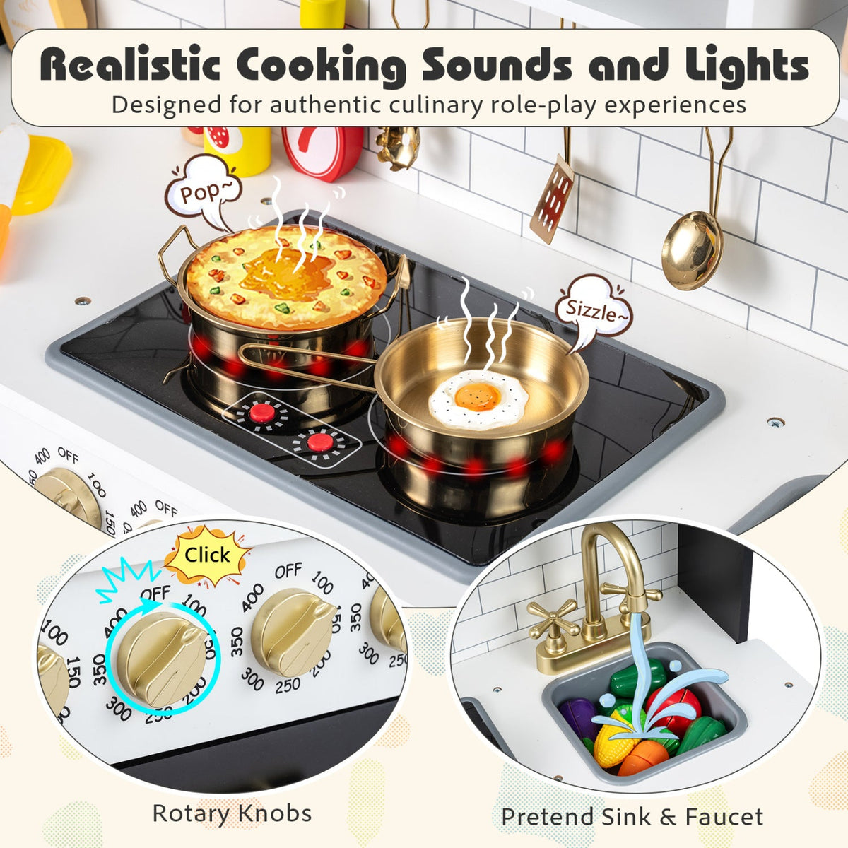 Wooden Play Kitchen for Kids with Realistic Lights and Sounds DirectDeals