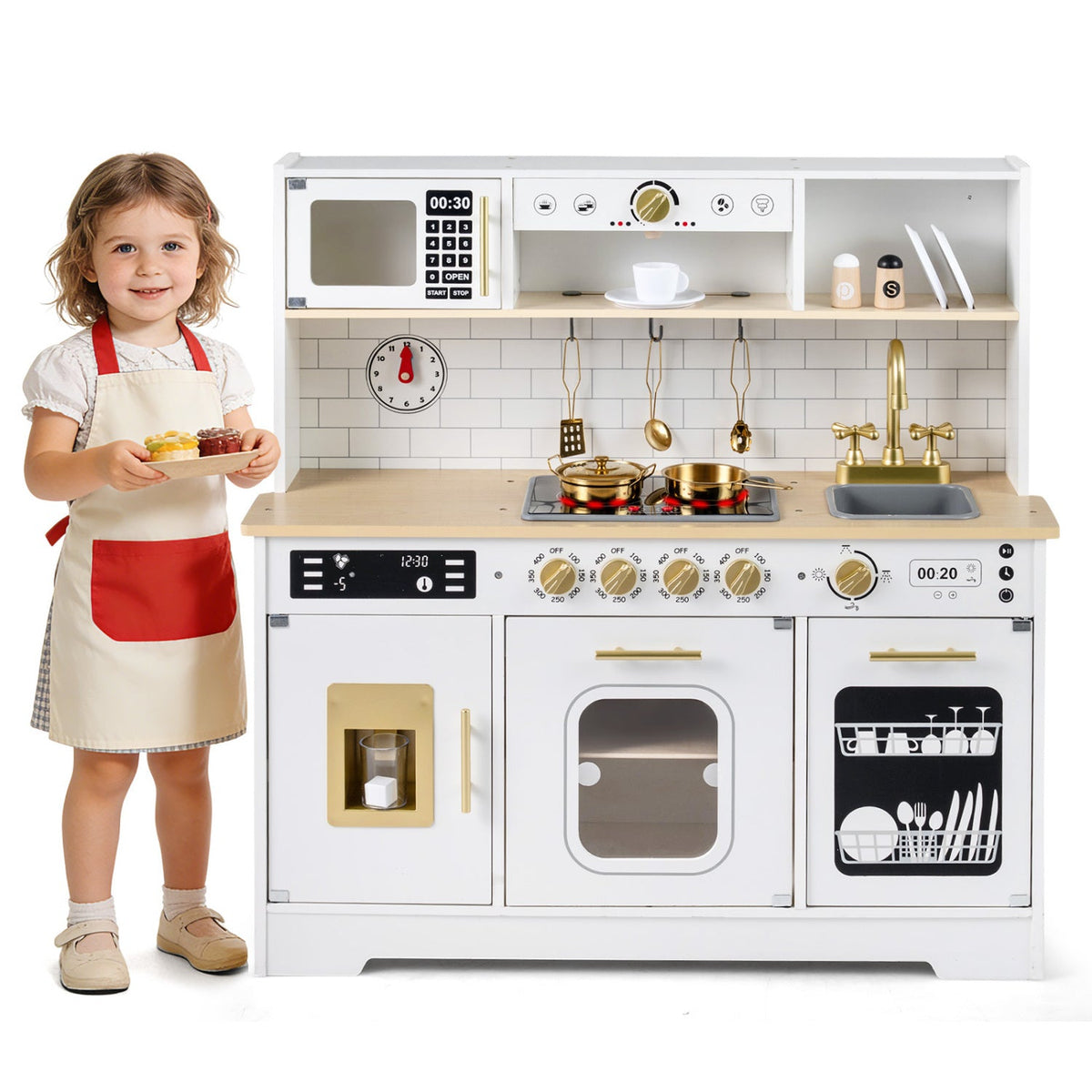 Wooden Play Kitchen for Kids with Realistic Lights and Sounds DirectDeals