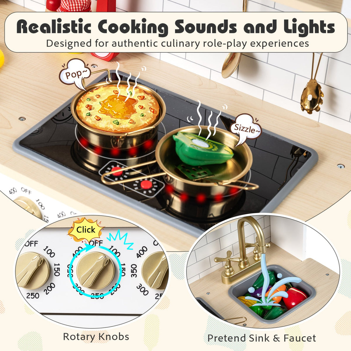 Wooden Play Kitchen for Kids with Realistic Lights and Sounds DirectDeals
