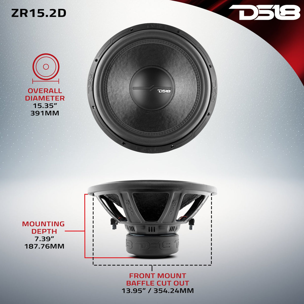 ZR 15" Subwoofer 750 Watts Rms DVC  2-Ohm DS18