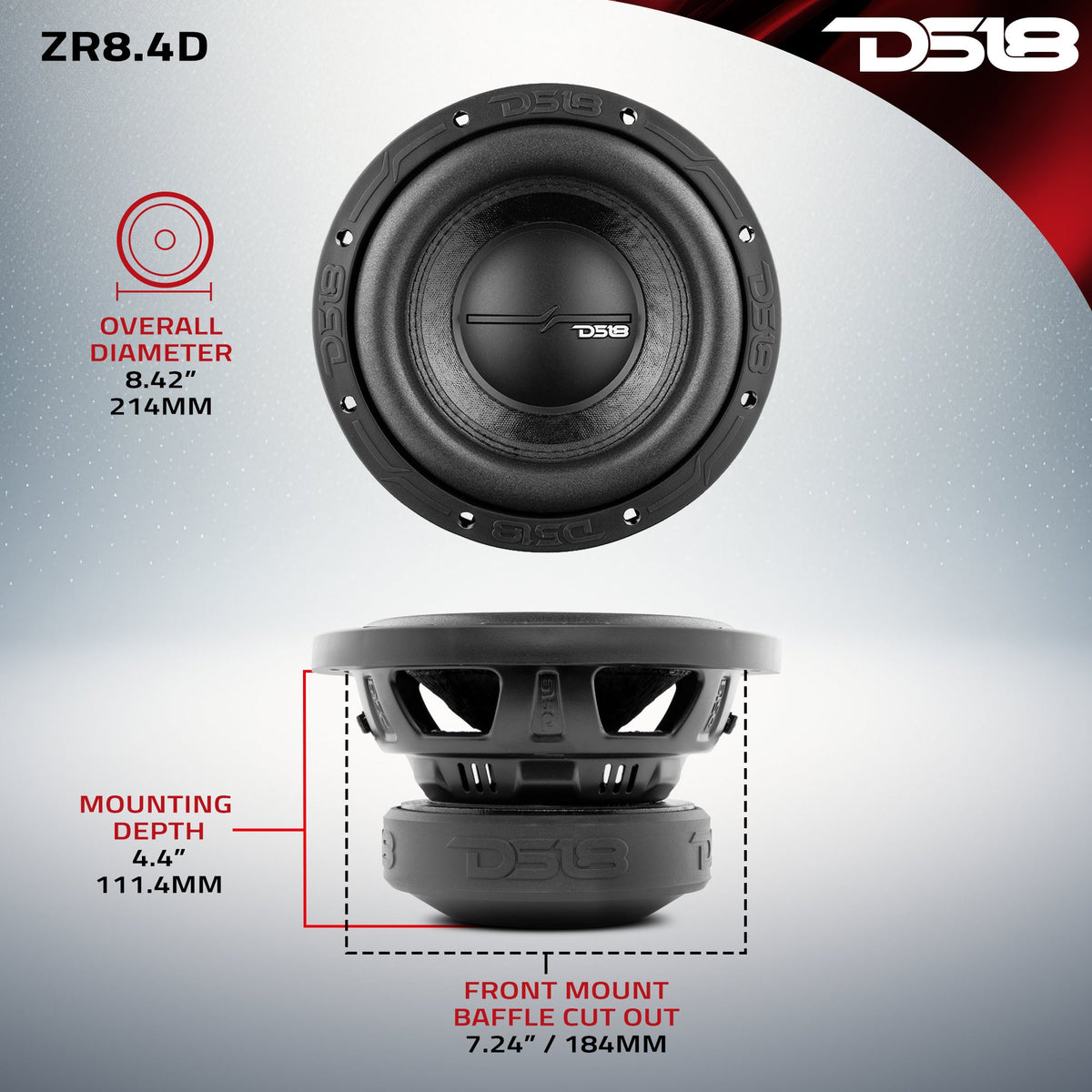 ZR 8" Subwoofer 450 Watts Rms DVC  4-Ohm DS18