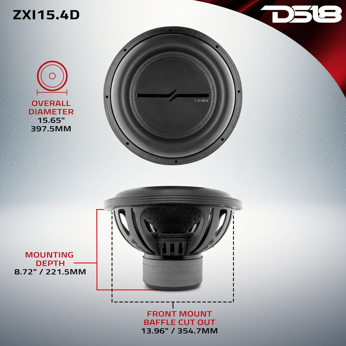 ZXI 15" High Excursion Subwoofer Quad Stacked Magnets | 1000W RMS DVC 4-Ohm DS18