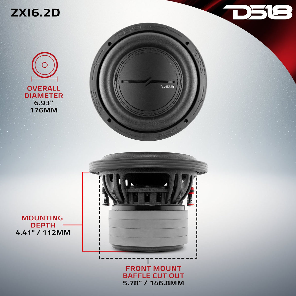 ZXI 6.5" High Excursion Subwoofer Quad Stacked Magnets 300 Watts Rms DVC 2-Ohm DS18