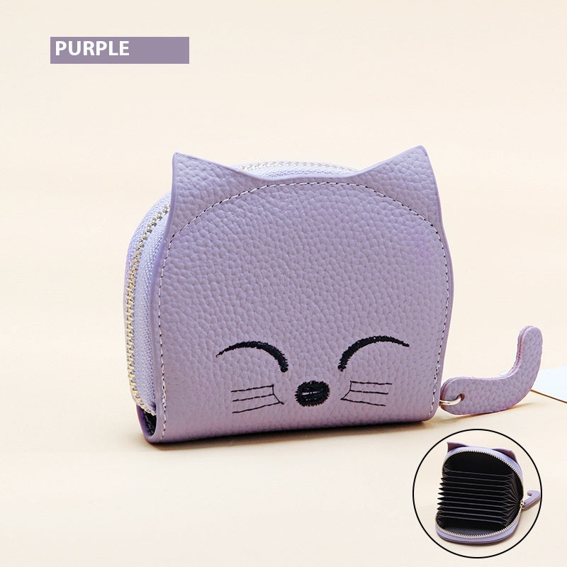 Women's Leather Card Holder with Cartoon Pendant