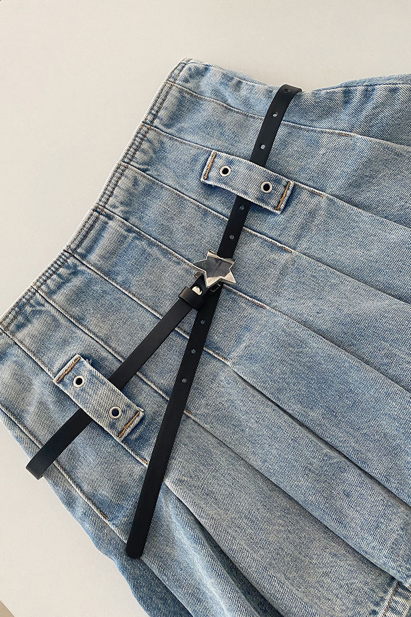 XINGX Retro Denim Skirted Leggings Belt