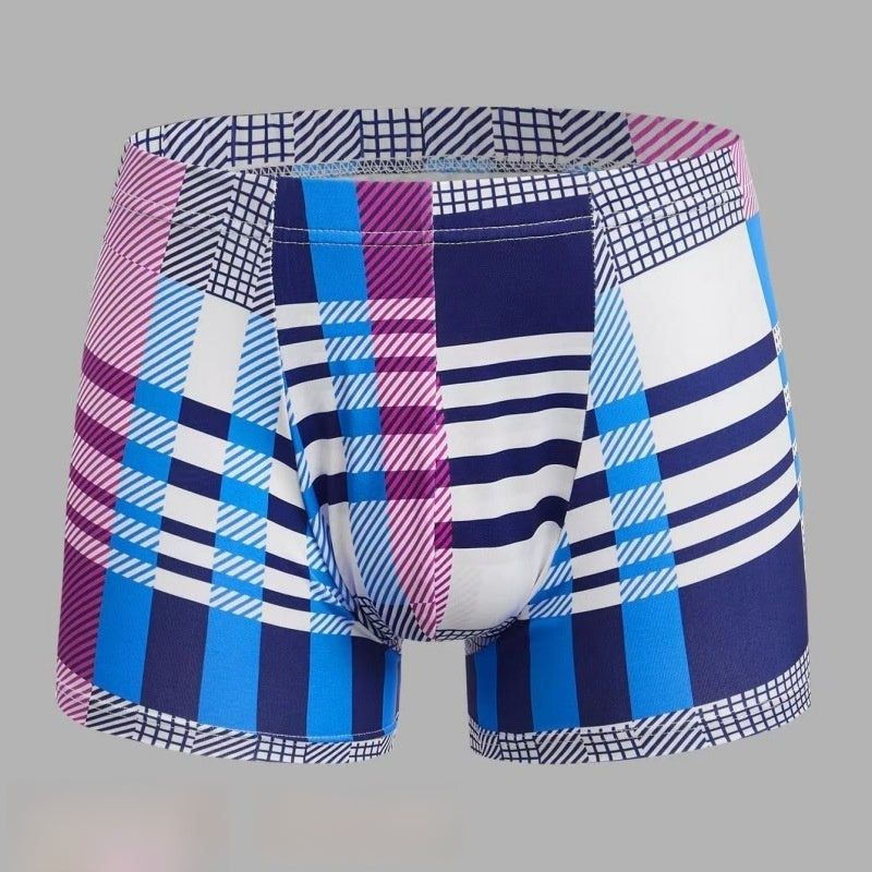 Ice Silk Men's Summer Mid Waist Printed Boxers