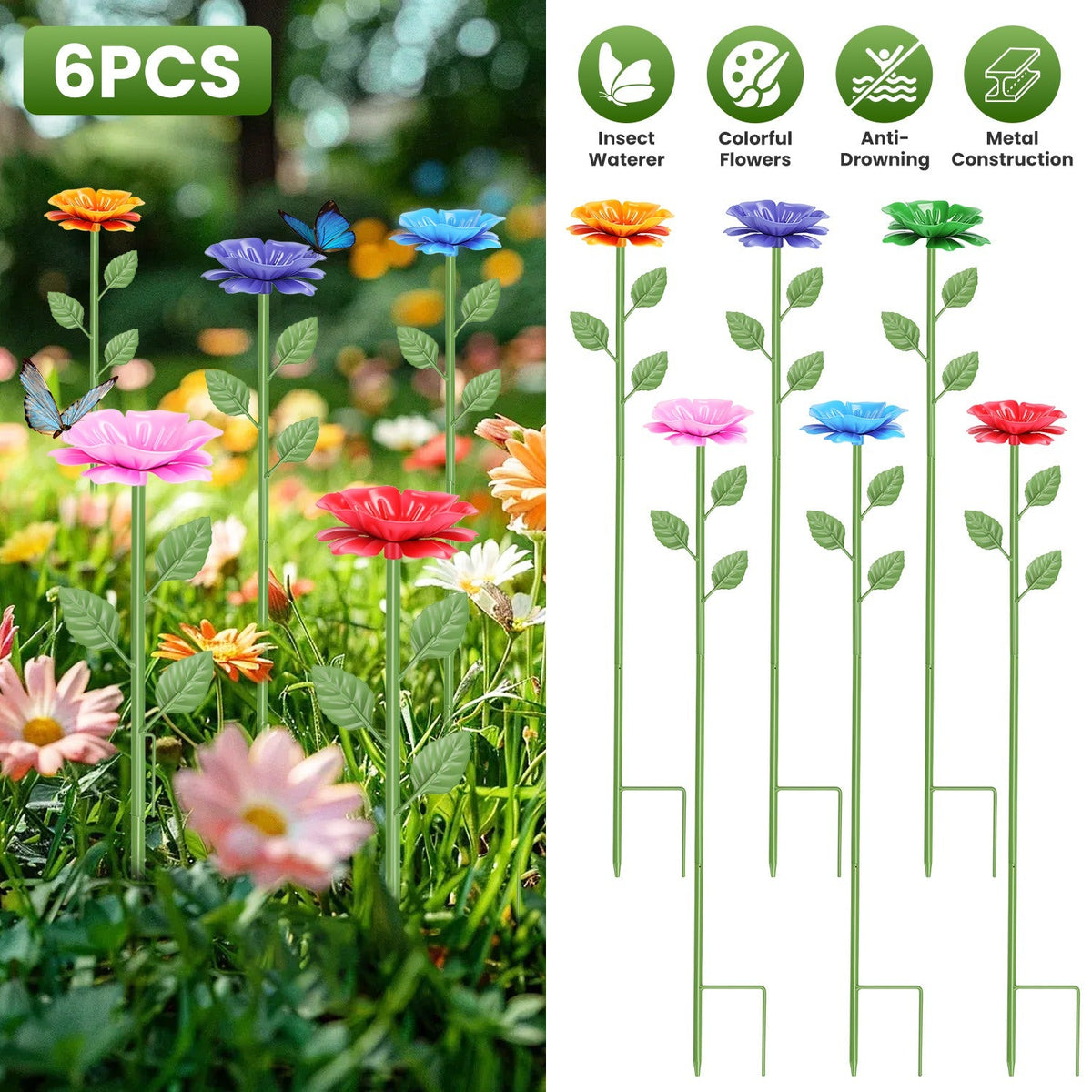 Metal Bee Watering Stations 6-Pack with Anti-Drowning Design GBruno Store