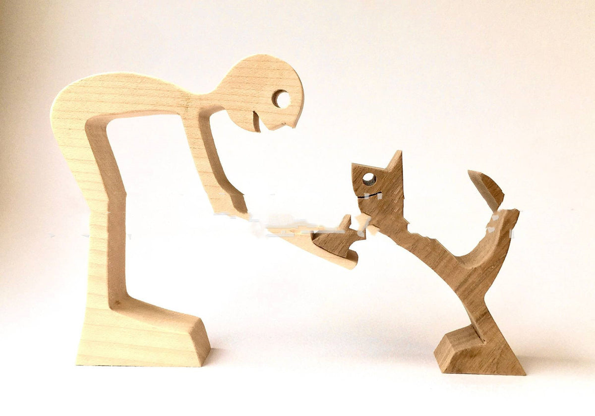 DIY Wooden Dog Figurine Sculpture Home Decor
