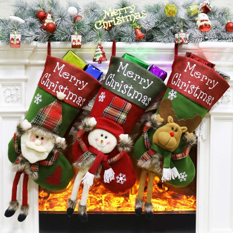 2024 Christmas Big Stockings 3D Plush Decor