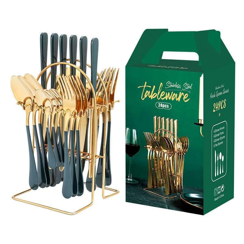 Gold Stainless Steel Cutlery Set With Rack