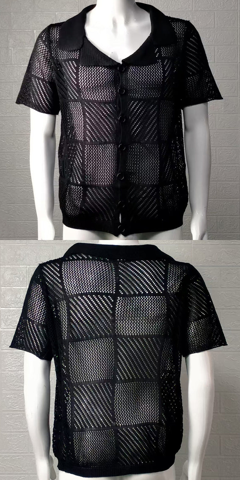Men's Knit Polo Collar Cardigan Top