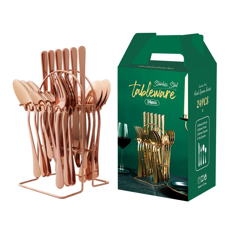 Gold Stainless Steel Cutlery Set With Rack