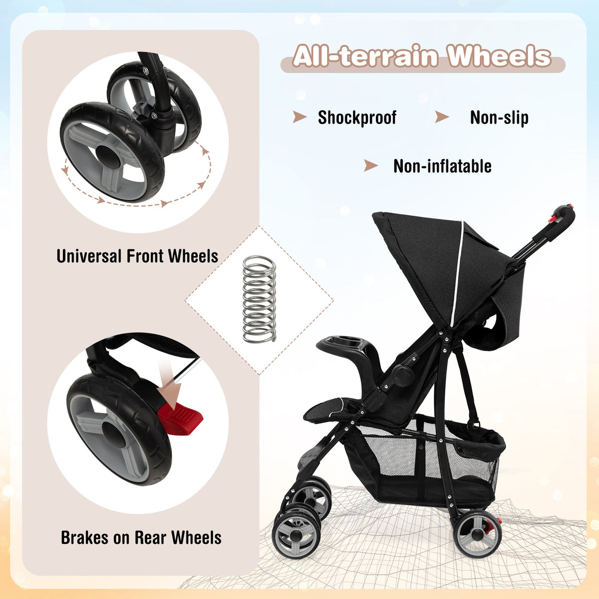 Toddler Travel Stroller for Airplane with Canopy and Adjustable Backrest-Black GBruno Store