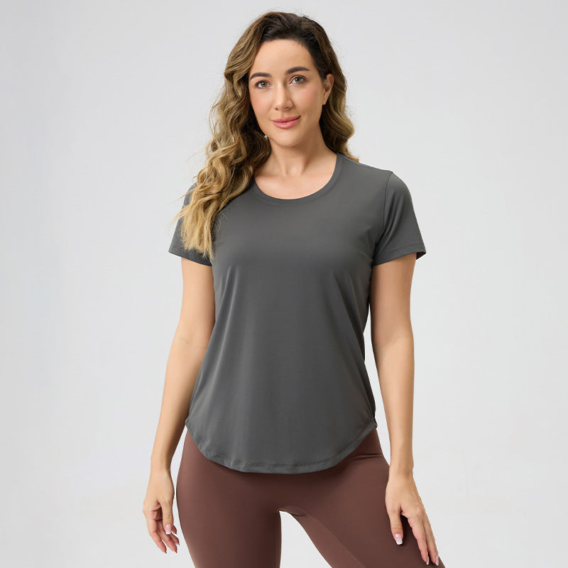 Womens Breathable Bare-Look Yoga Short-Sleeve Top