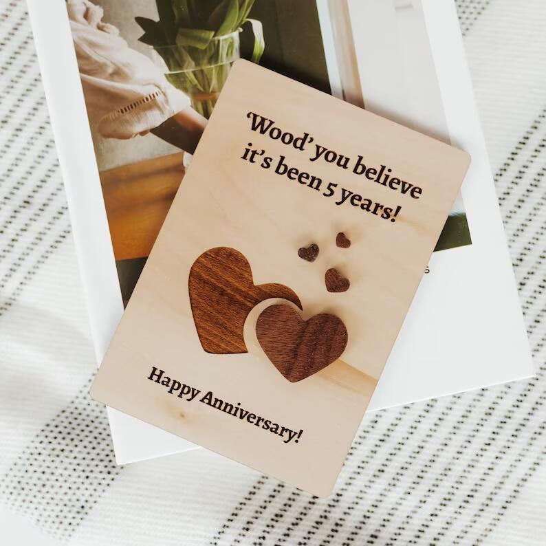Wooden Carved Wedding Anniversary Card