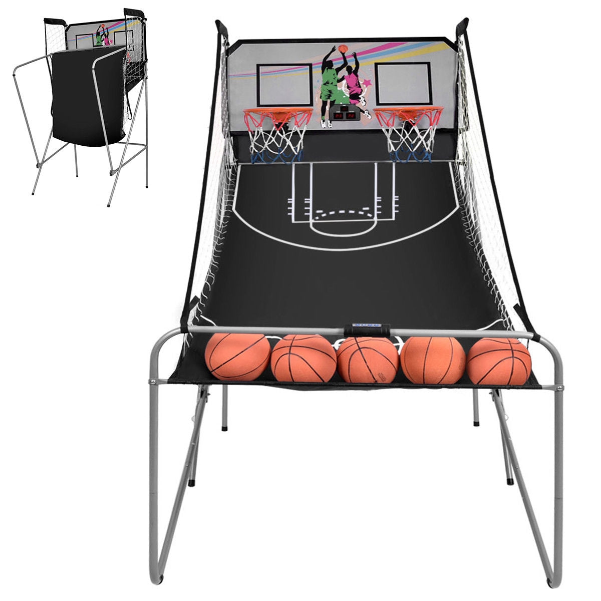 Foldable Double Electronic Basketball Game with 4 Balls Indoor-Gray GBruno Store