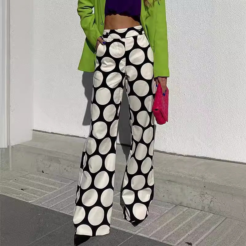 Printed Contrast Wide Leg High Waist Pants