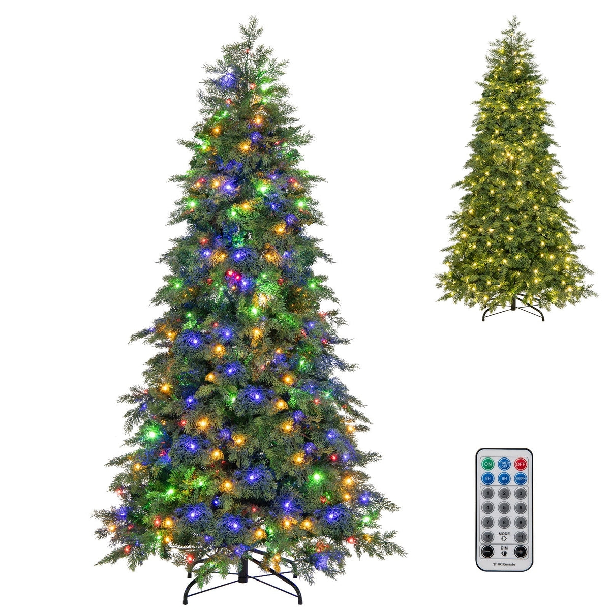 6/7.5 Feet Pre-Lit Artificial Christmas Tree with 11 Modes and Metal Stand