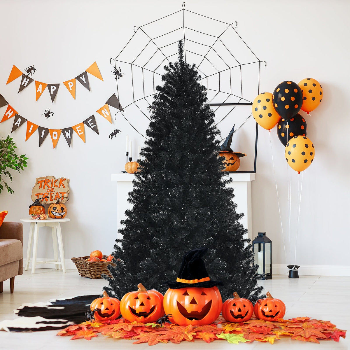 Black Artificial Christmas Halloween Tree with Purple LED Lights DirectDeals