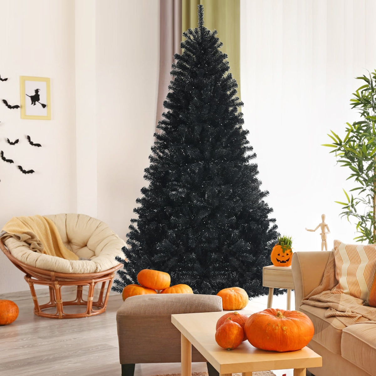Black Artificial Christmas Halloween Tree with Purple LED Lights DirectDeals