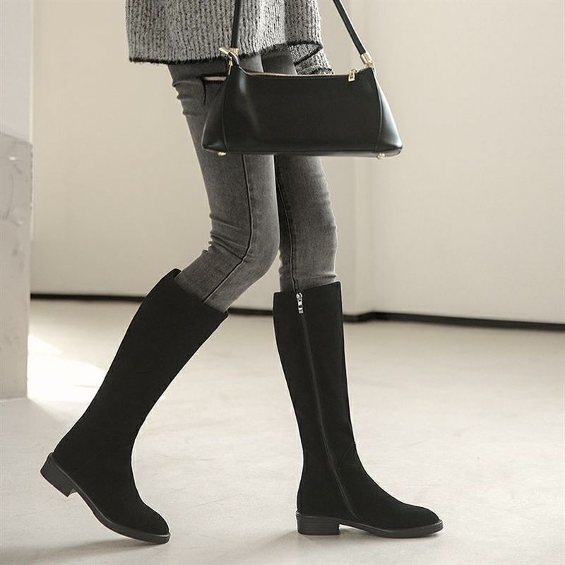 Women's Solid Color Fashion Frosted Long Martin Suede Boots