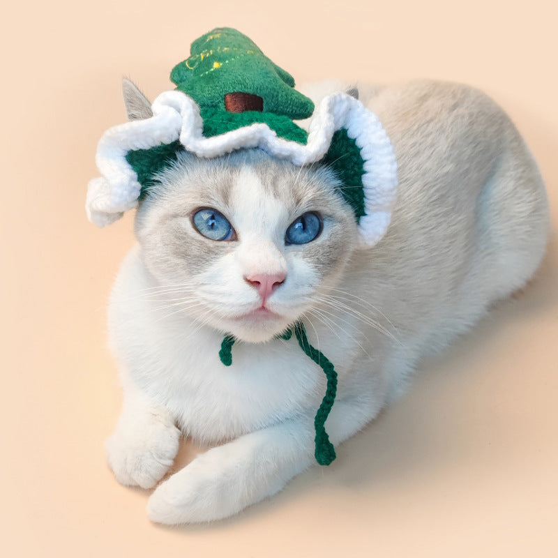 Christmas Tree Pet Head Cover Crochet Cat Dog Hat