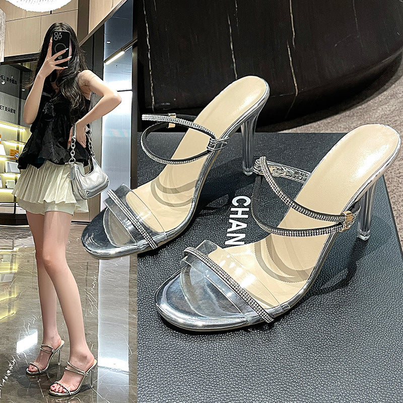 French Stiletto Heel Rhinestone Silippers Women