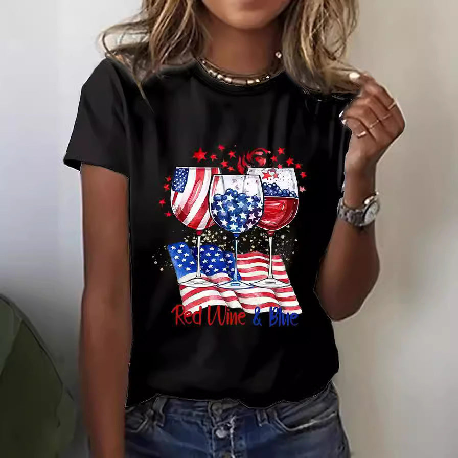 Love Wine Glass Print Loose Tee