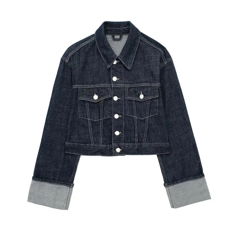 New Women's Hemming Sleeve Denim Jacket Coat Trousers