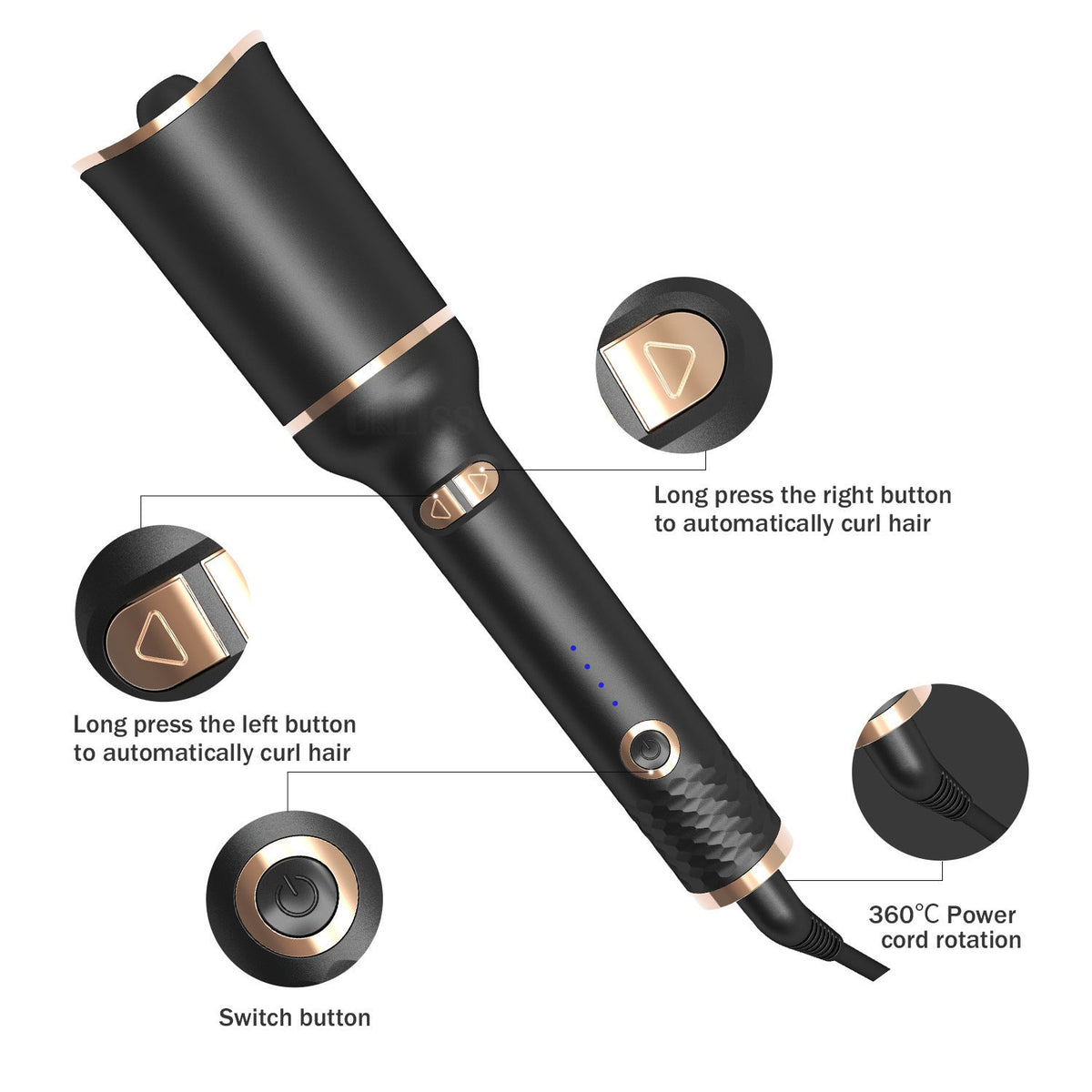 Black Automatic Spiral Curling Iron