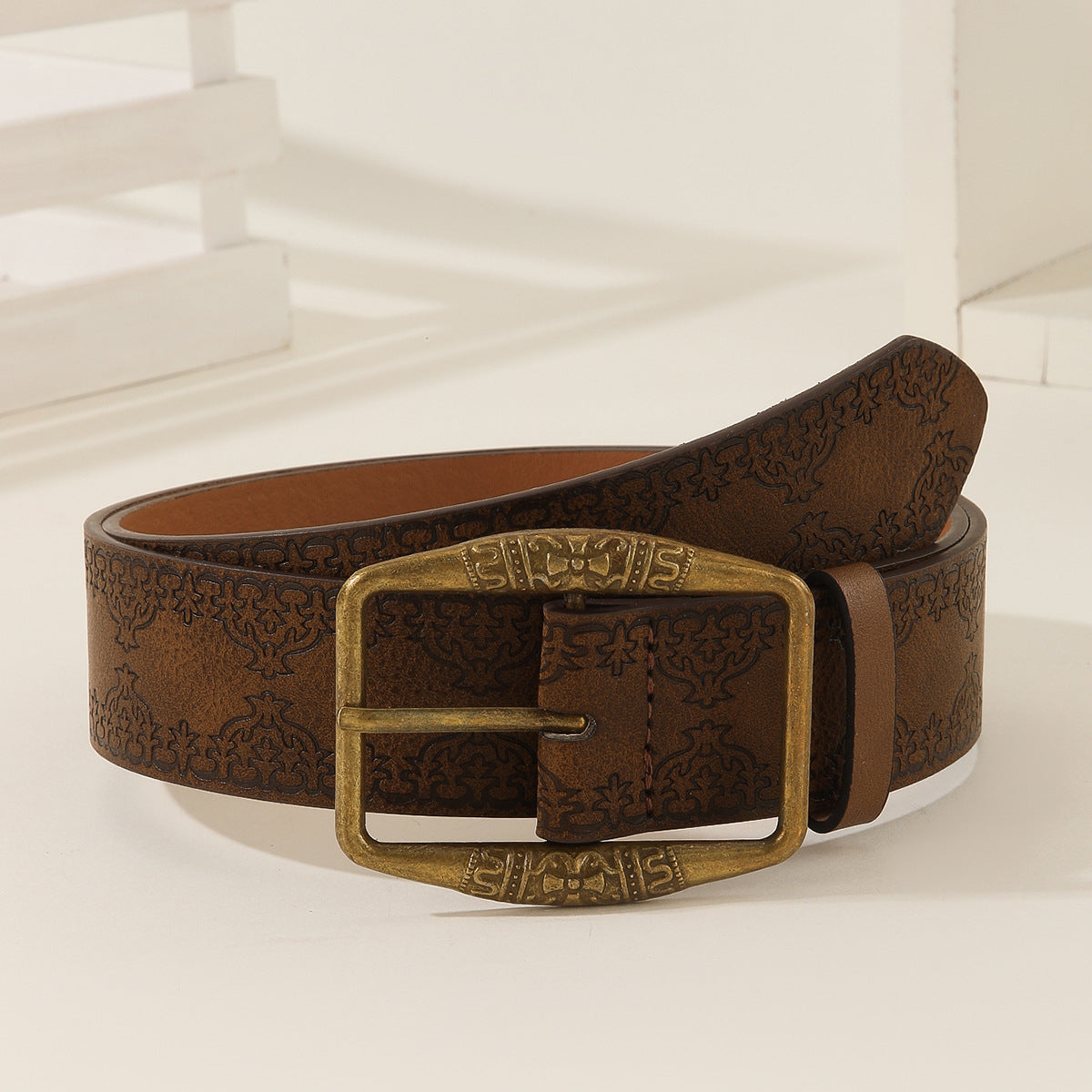 New Retro Embossing Belt Brown Alloy Ethnic Style