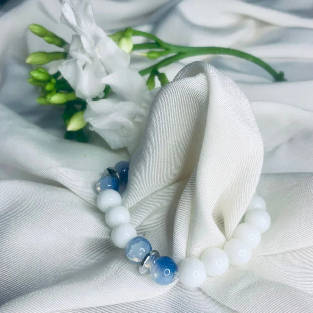 Blue Lace Agate and White Howlite Bracelet with Silver Spacers